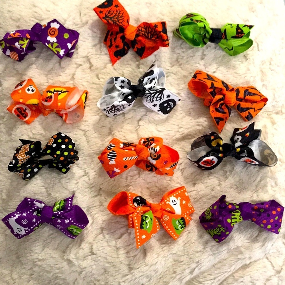 New set/12 kid’s Halloween hair bows